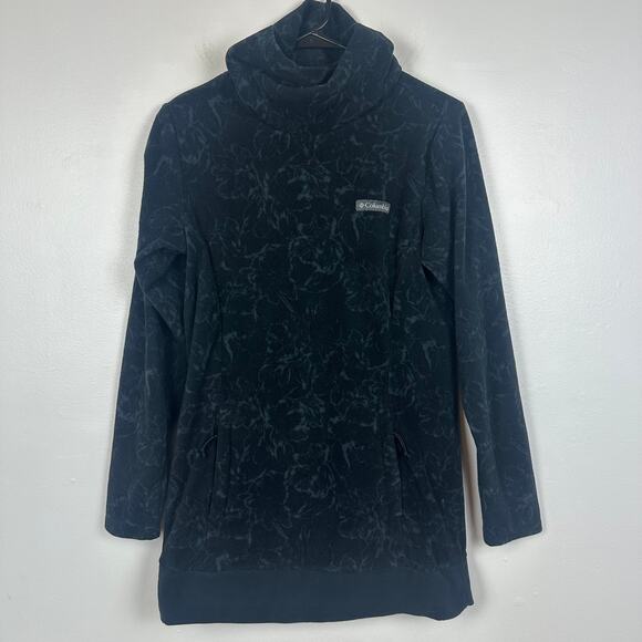 Columbia Womens Funnel Neck Long Marble Pattern Black Fleece Sweatshirt Small - Picture 1 of 10